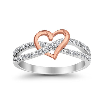 Heart Promise Engagement Eternity Ring Rose Tone Heart Simulated CZ 925 Sterling Silver